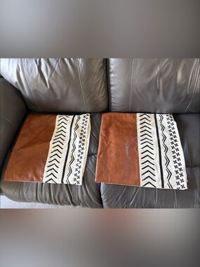 B.Brown and White Decorative Pillow Covers with Black Tribal Print